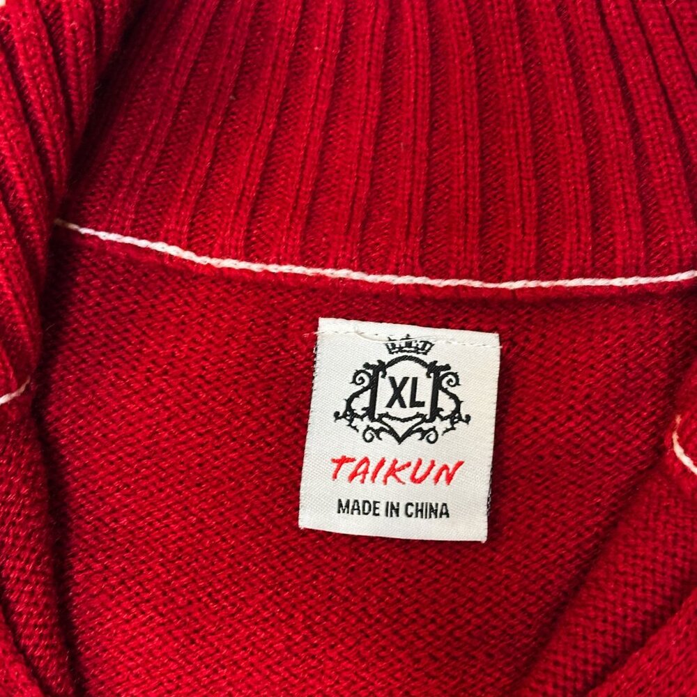 Y2K Taikun Supreme Commander Red Knit Cardigan Jacket Crest Patch Varsity XL - Picture 3 of 5